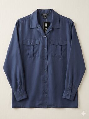 Justin IN 100 Percent Silk Women Navy Button-Down Shirt NOS, NWT